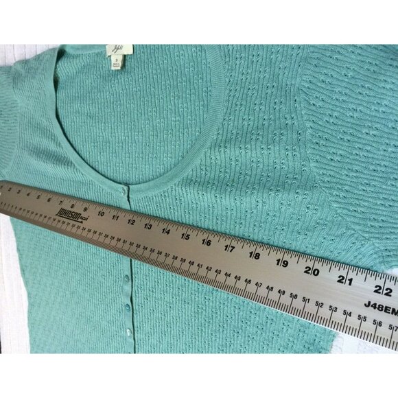 J. Jill Womens Small Blue Button Up Cardigan Sweater Perforated Knitted Cotton - Picture 3 of 7